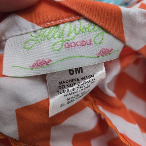 LOLLY WOLLY‎ DOODLE Smocked Ruffle Chevron Orange Seahorse Overalls 6mos Summer - Picture 4 of 5